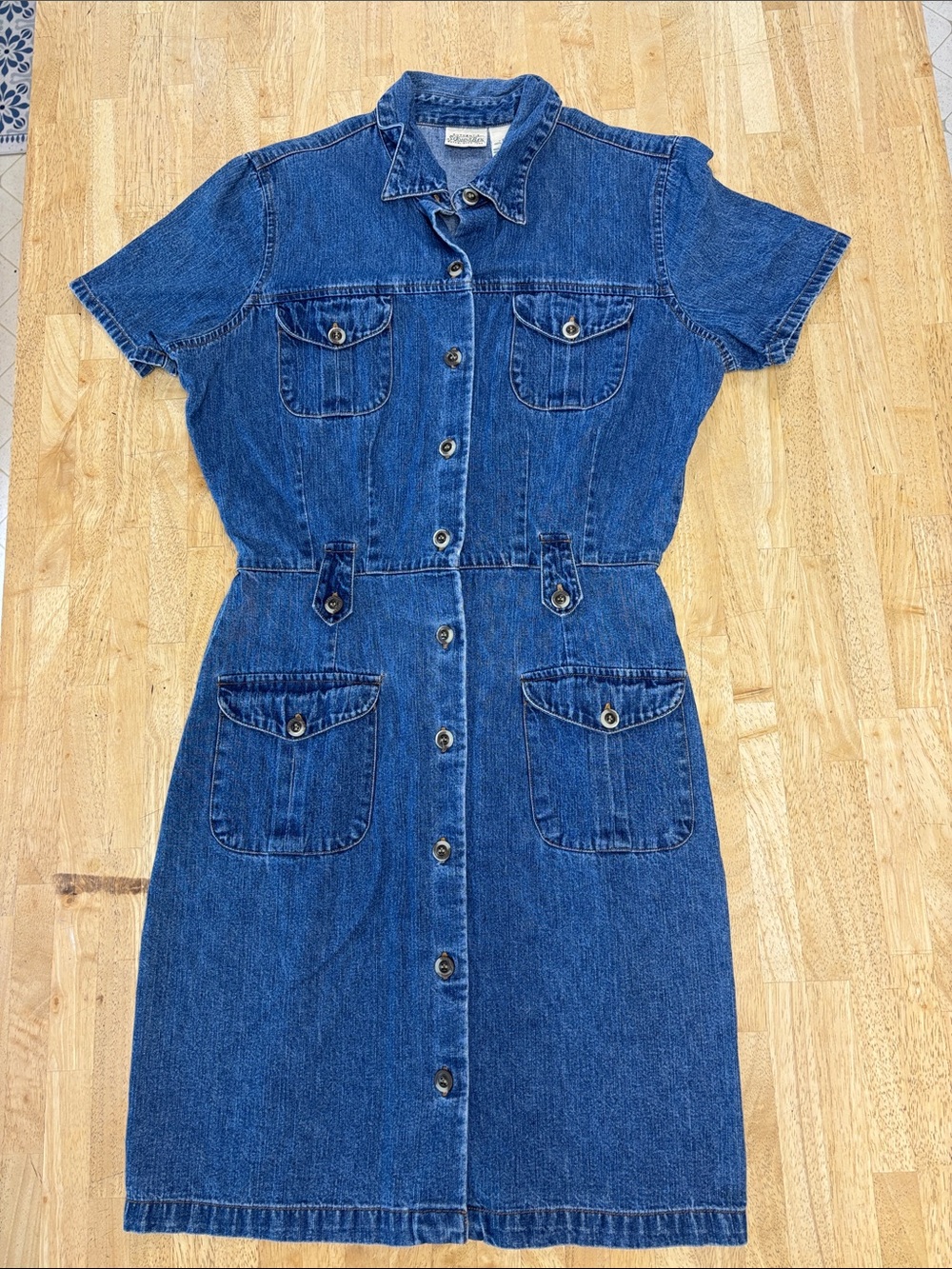 Vintage St John's Bay 90s Cotton Button Front Short Sleeve Denim Shirt Dress 10